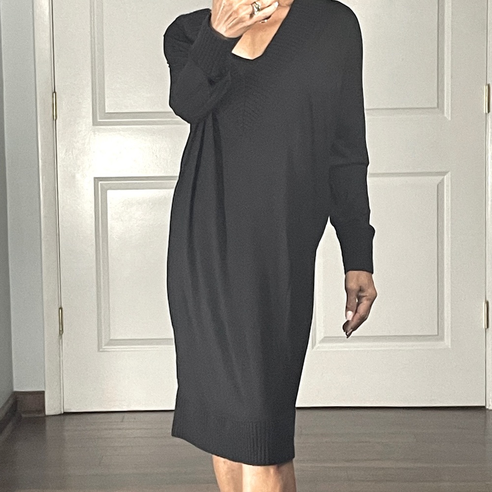 Cos black v neck draped see through dress size S